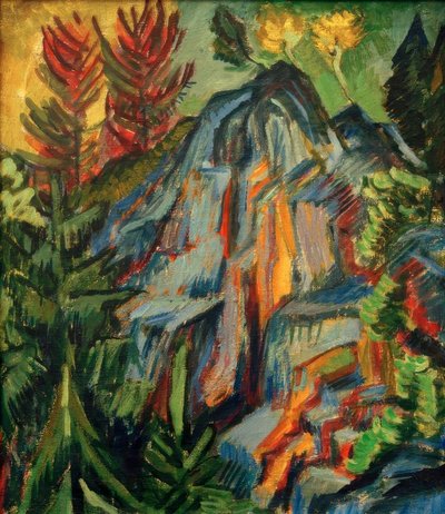 Landschaft mit blauen Felsen und Wasserfall von Ernst Ludwig Kirchner